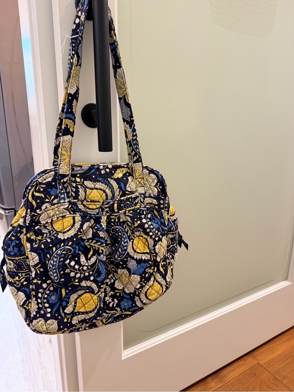 Vera Bradley Navy Quilted Shoulder Bag with Yellow and Light Blue Floral Print